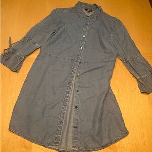 Express Light Blue Denim Shirt with Logo Neck Label